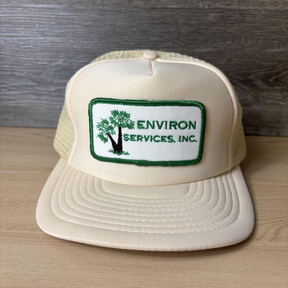 Vintage Environ Services Inc Hat Snap Back Cream Green Trucker Mesh Tree Patch